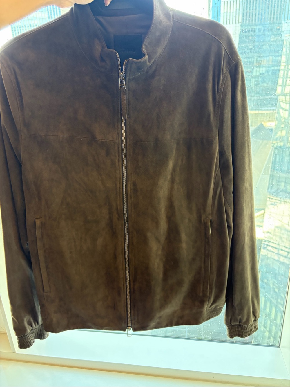 Theory Brown Suede Zip Bomber Jacket